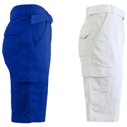 2-Pack: Men's Cotton Classic Cargo Shorts With Belt