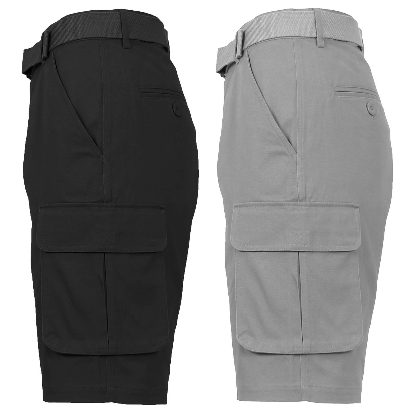 2-Pack: Men's Cotton Flex Stretch Cargo Shorts With Belt