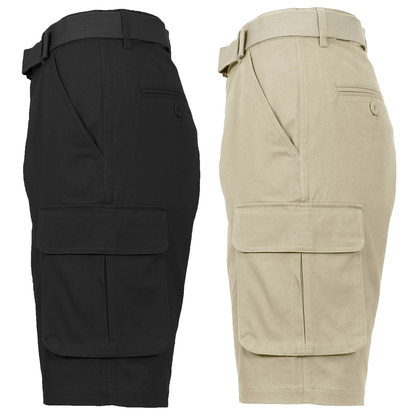 2-Pack: Men's Cotton Flex Stretch Cargo Shorts With Belt