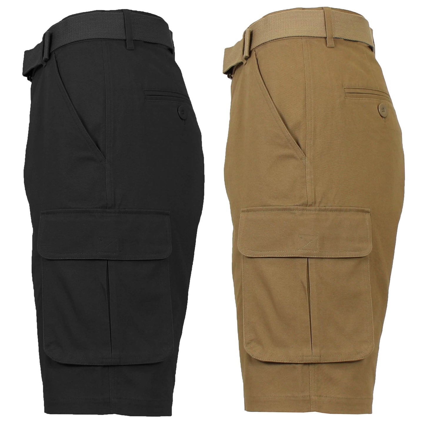 2-Pack: Men's Cotton Flex Stretch Cargo Shorts With Belt