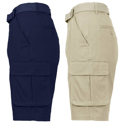 2-Pack: Men's Cotton Flex Stretch Cargo Shorts With Belt