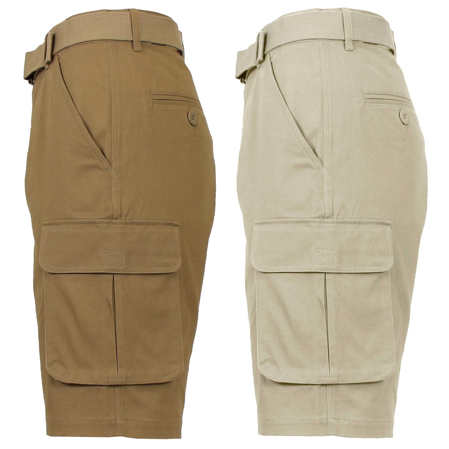 2-Pack: Men's Cotton Flex Stretch Cargo Shorts With Belt