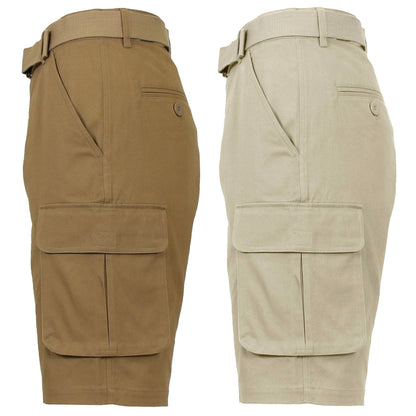2-Pack: Men's Cotton Flex Stretch Cargo Shorts With Belt