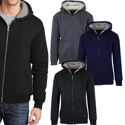 2-Pack: Men's Heavyweight Sherpa Fleece-Lined Zip Hoodie Sweater