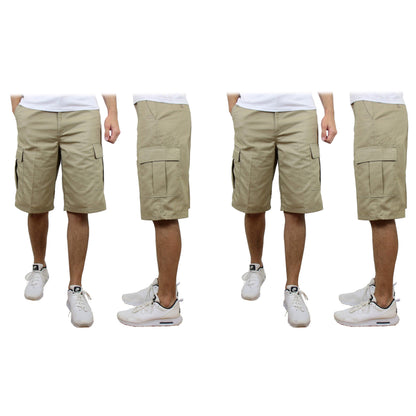 2-Pack: Men's Non-Belted Premium Cotton Blend Cargo Shorts