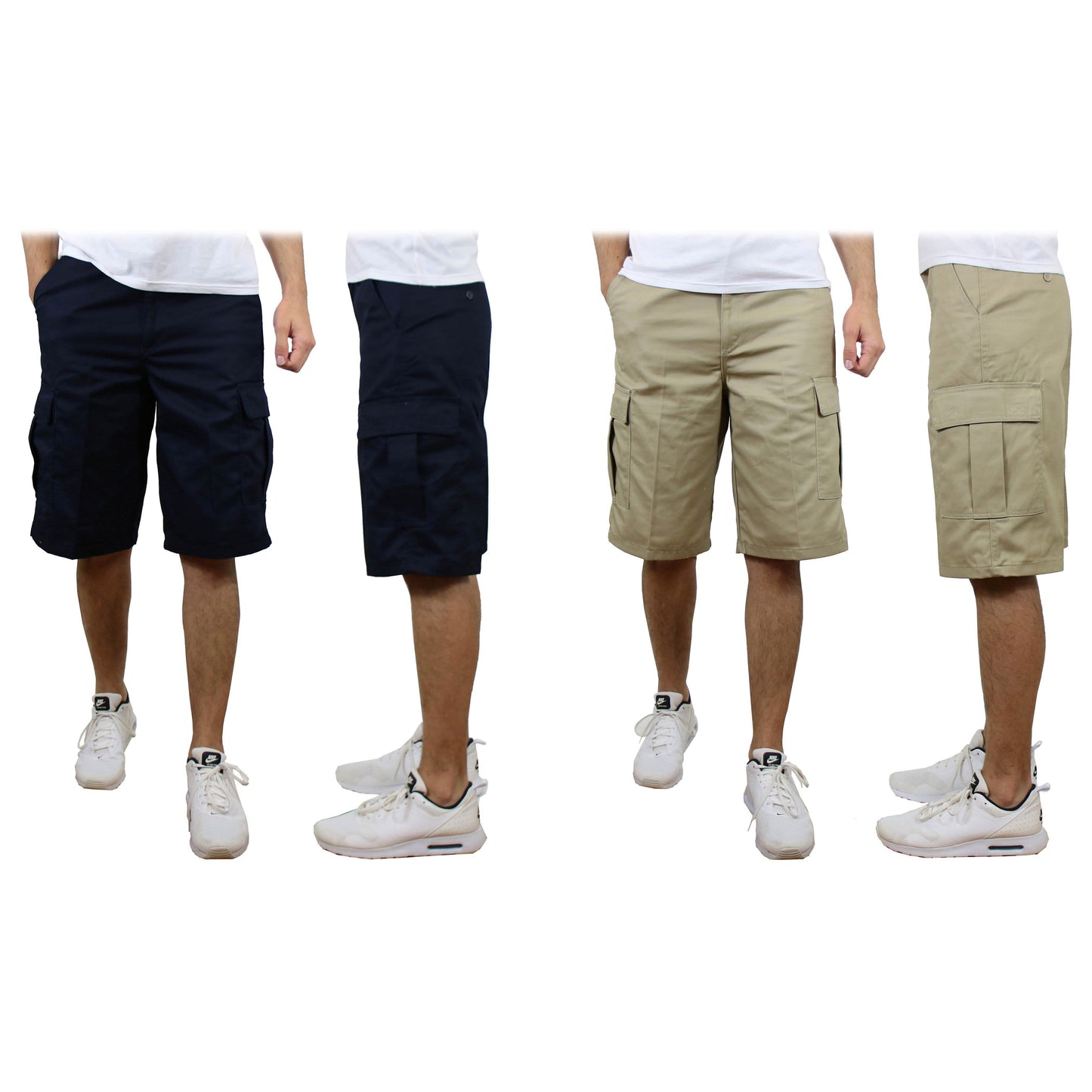 2-Pack: Men's Non-Belted Premium Cotton Blend Cargo Shorts