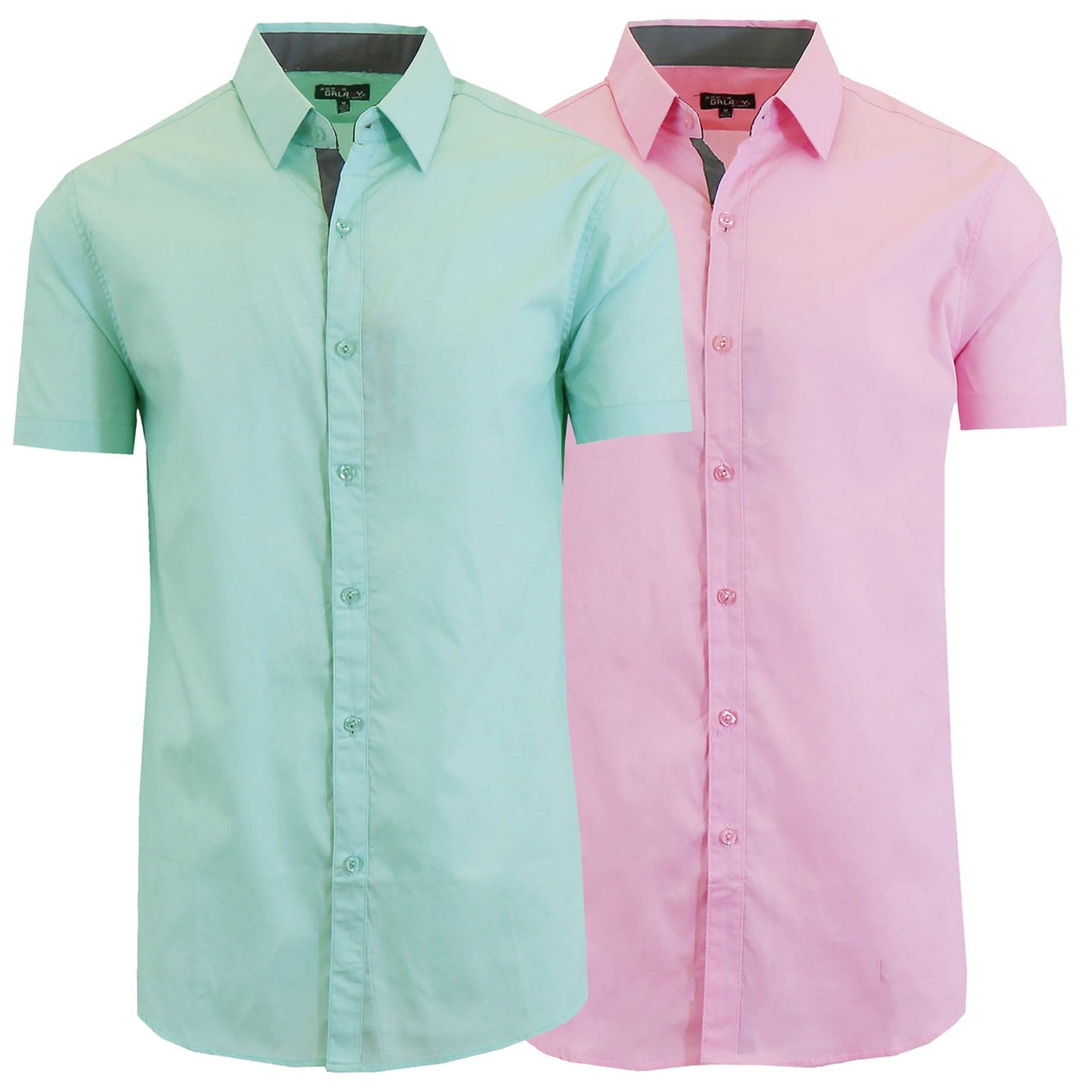 2-Pack: Men's Slim Fit Short Sleeve Dress Shirts