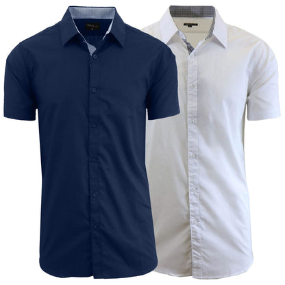 2-Pack: Men's Slim Fit Short Sleeve Dress Shirts