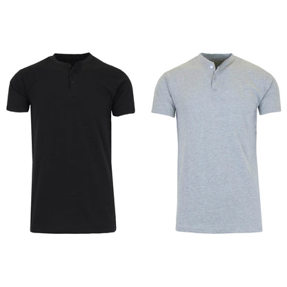 2-Pack: Men's Slim Fitting Short Sleeve Henley Slub Tee
