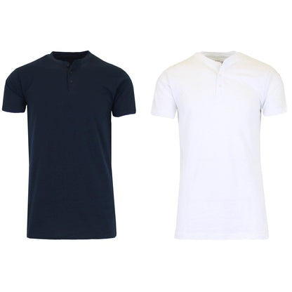 2-Pack: Men's Slim Fitting Short Sleeve Henley Slub Tee