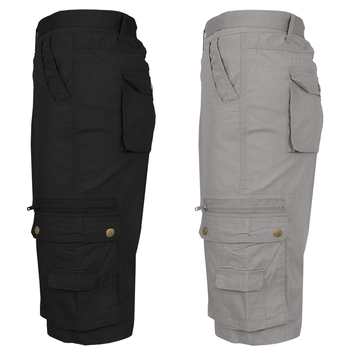2-Pack: Men's Tactical Extended Size Cotton Cargo Utility Belted Shorts