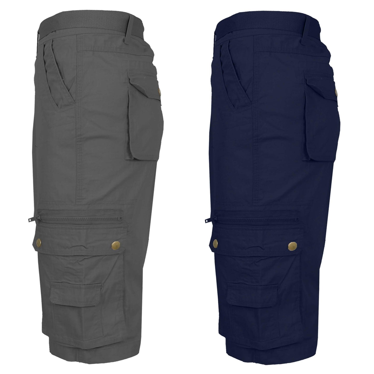 2-Pack: Men's Tactical Extended Size Cotton Cargo Utility Belted Shorts