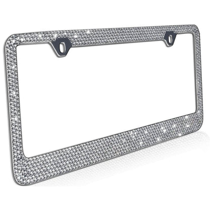2-Pack: Metal License Plate Frame Bling RhineStones Chrome Swarovski Crystal Diamond