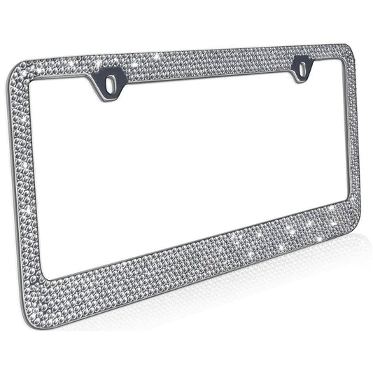 2-Pack: Metal License Plate Frame Bling RhineStones Chrome Swarovski Crystal Diamond