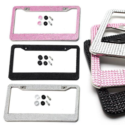 2-Pack: Metal License Plate Frame With Glitter Bling Rhinestone Diamonds