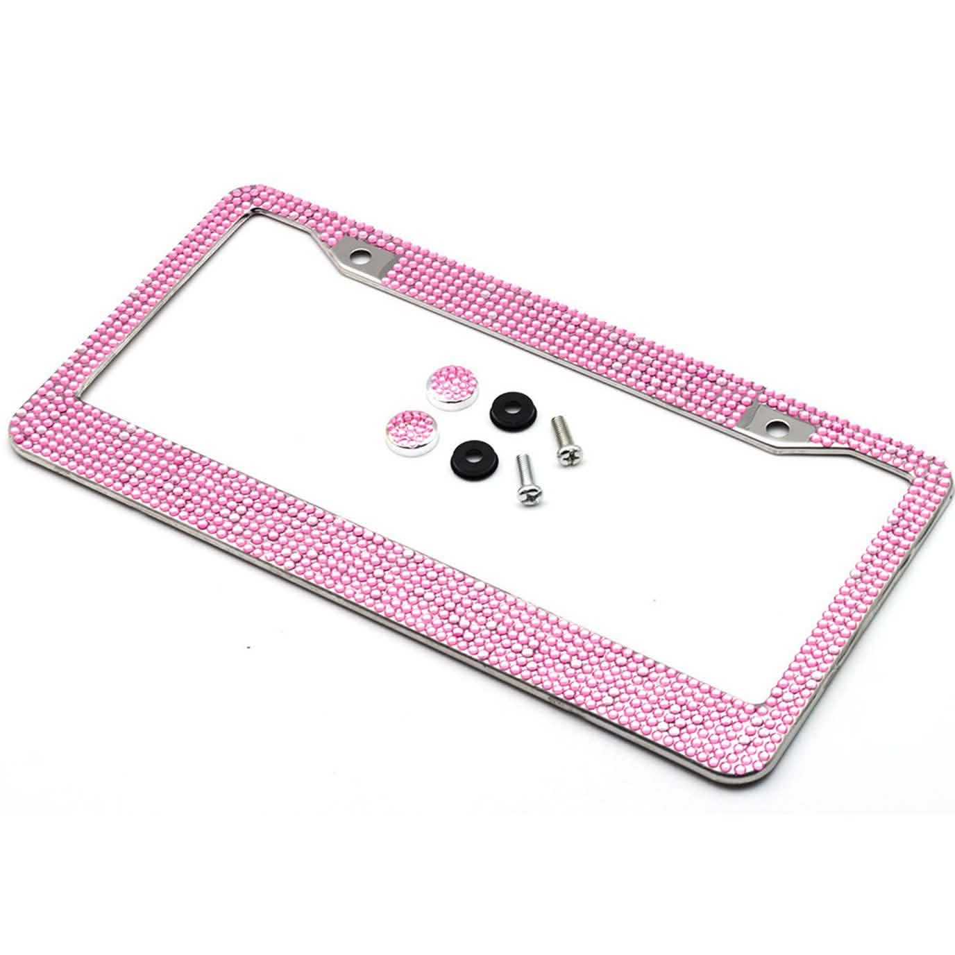 2-Pack: Metal License Plate Frame With Glitter Bling Rhinestone Diamonds