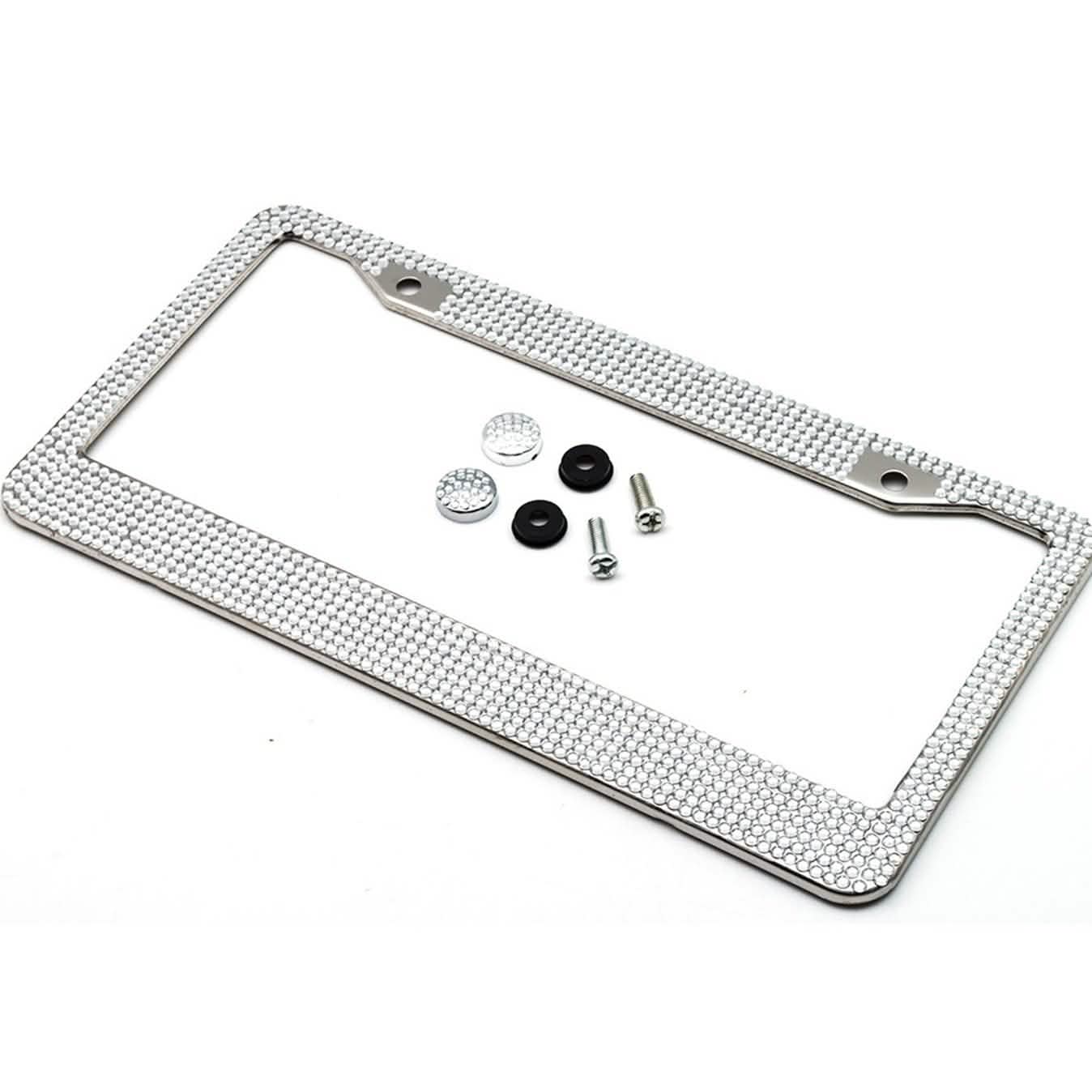 2-Pack: Metal License Plate Frame With Glitter Bling Rhinestone Diamonds