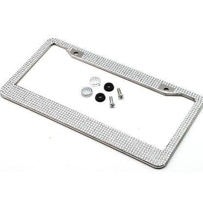 2-Pack: Metal License Plate Frame With Glitter Bling Rhinestone Diamonds