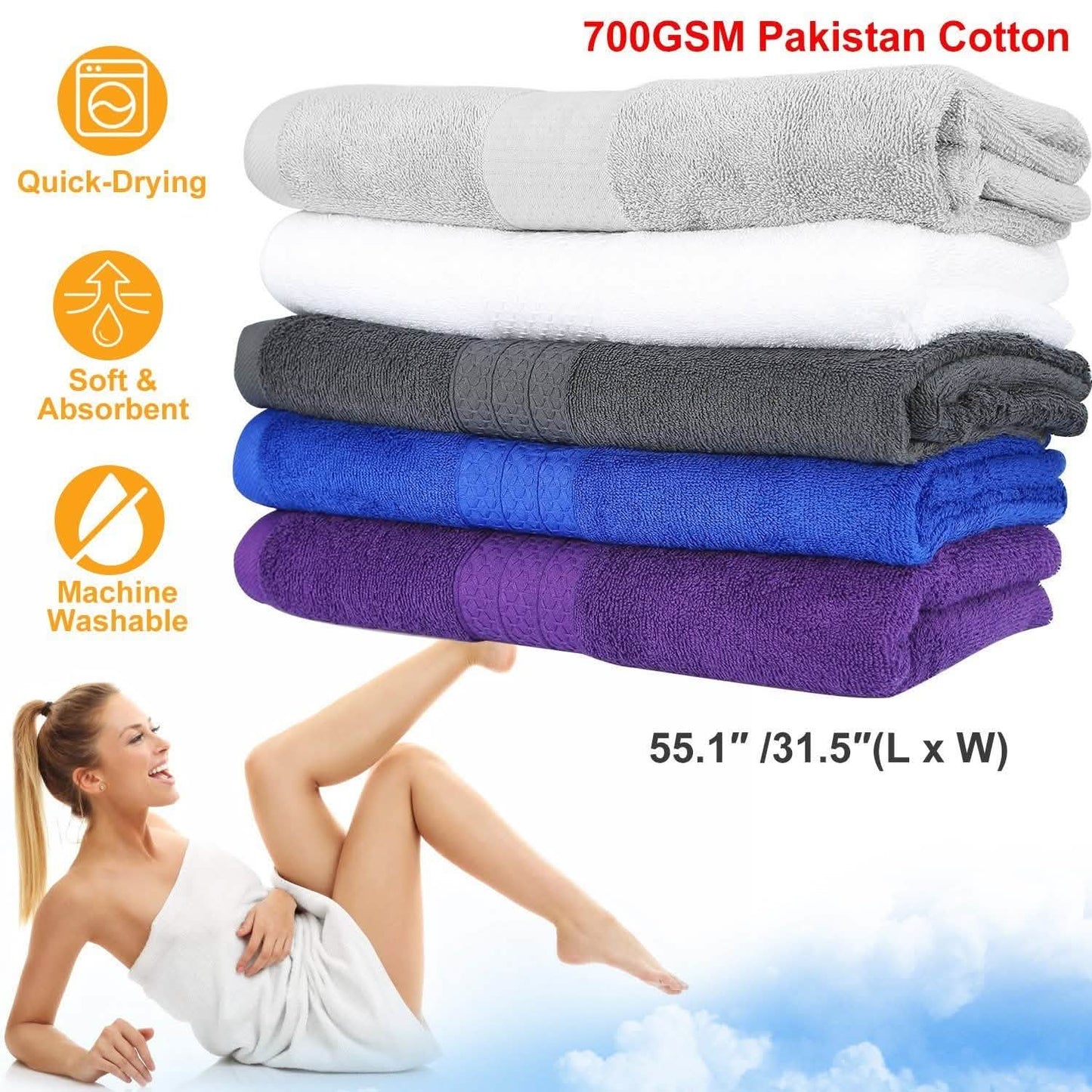 2-Pack: Pakistan Cotton Bath Towel