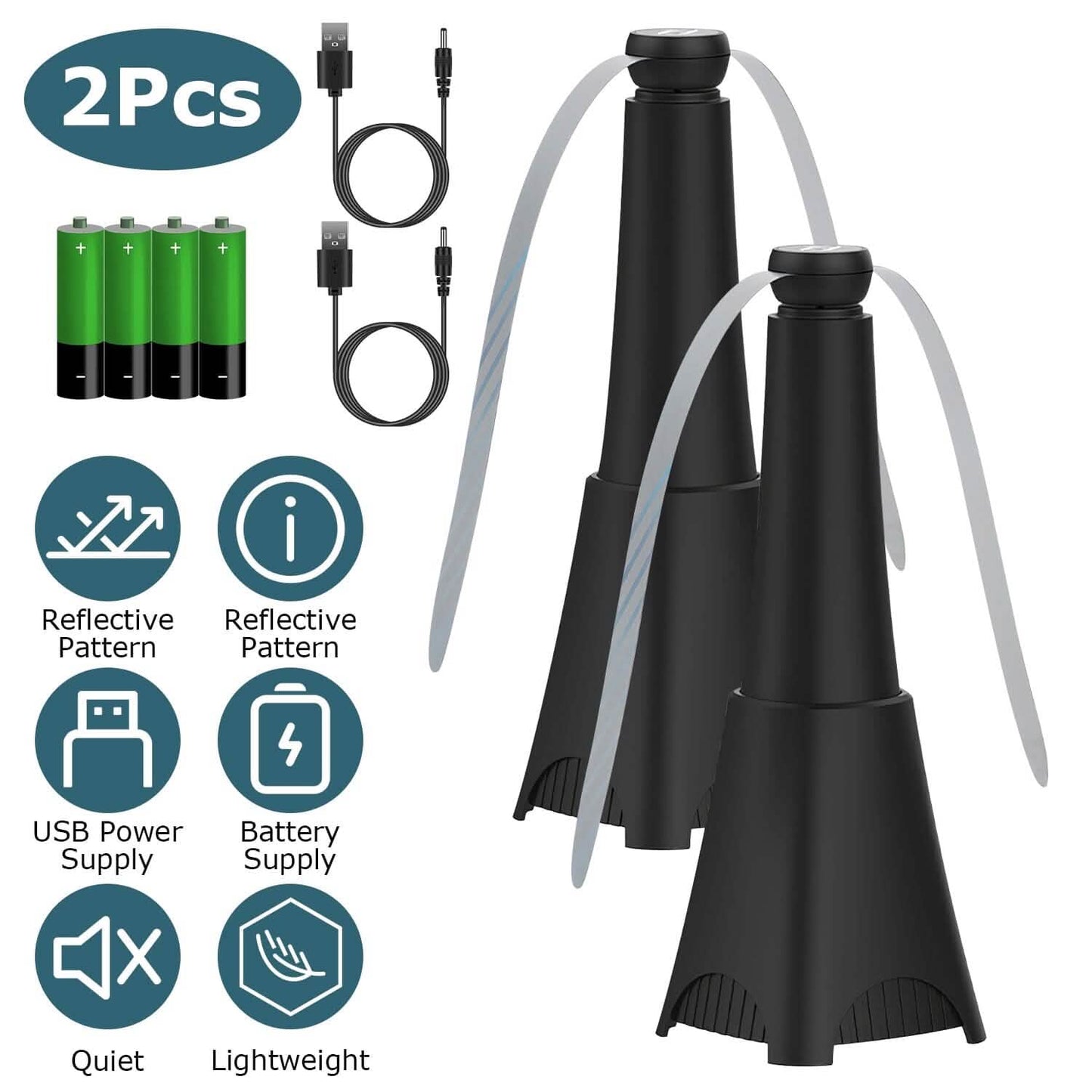 2-Pack: Portable Reflective Fly Repellent Fan Rechargeable Battery Powered