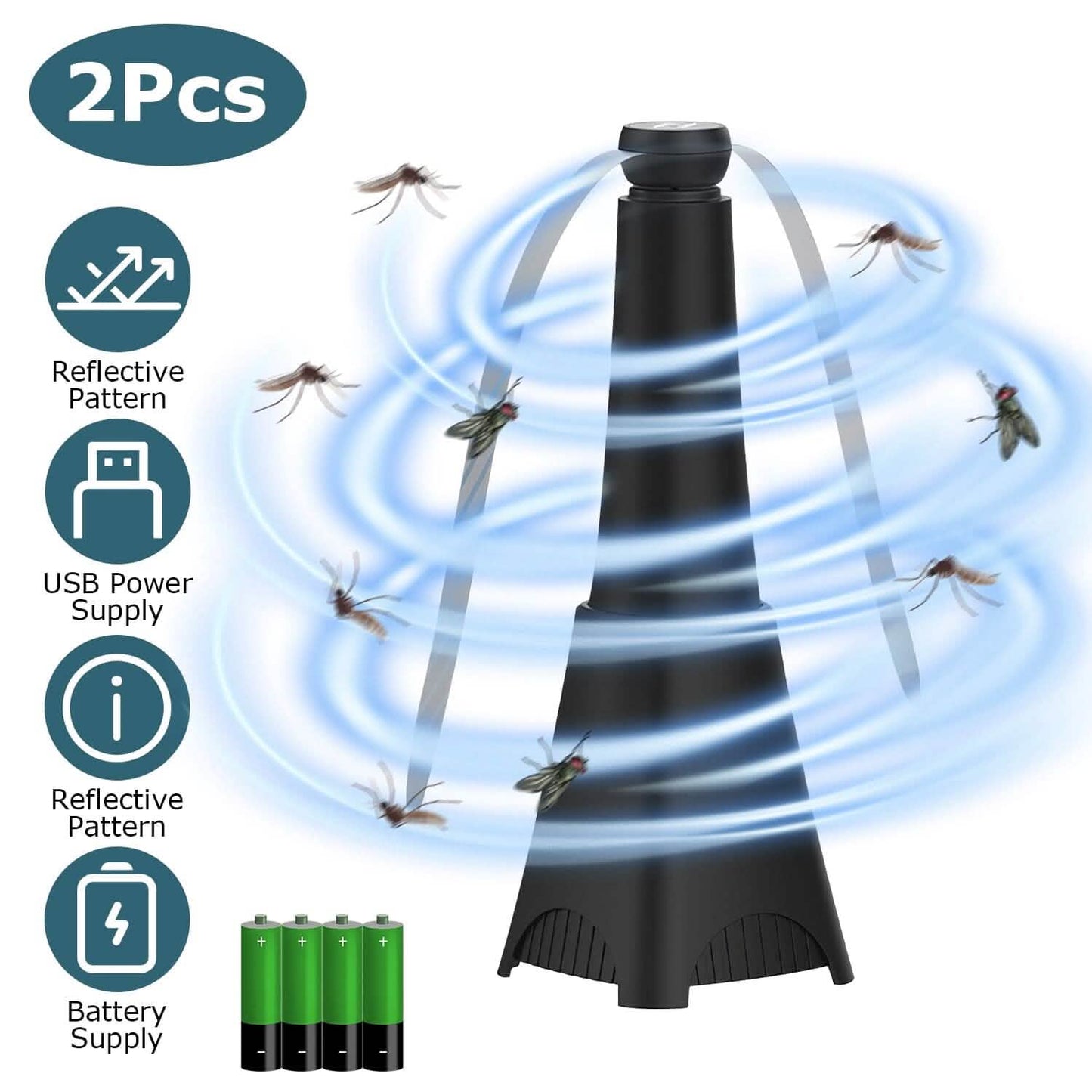 2-Pack: Portable Reflective Fly Repellent Fan Rechargeable Battery Powered