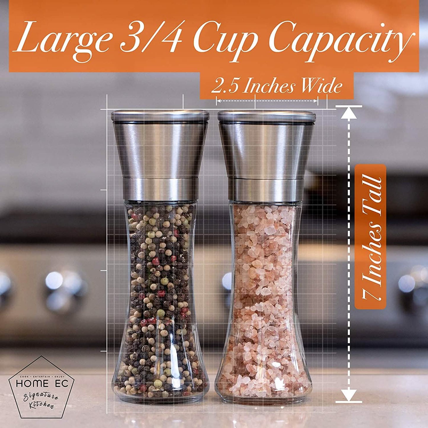 2-Pack: Premium Stainless Steel Salt and Pepper Grinder