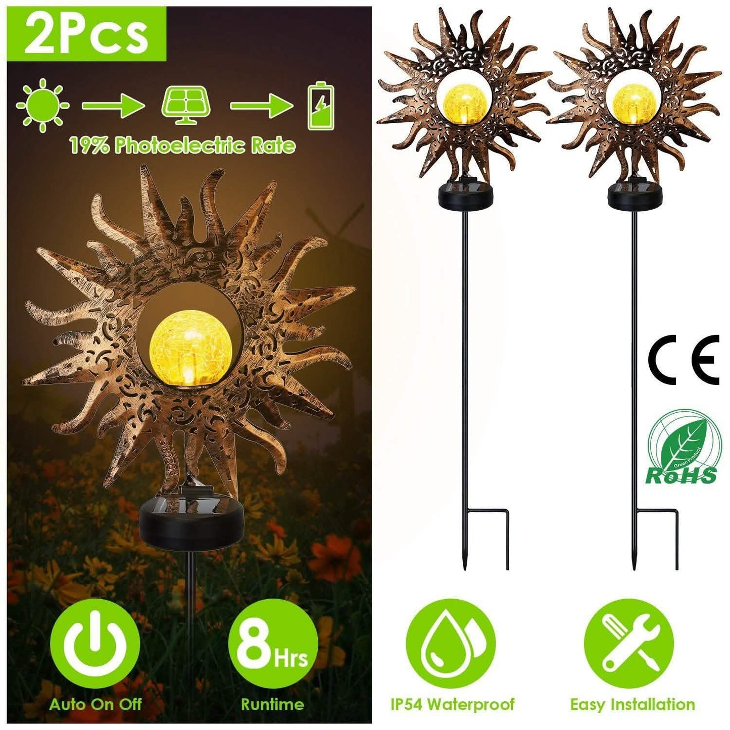 2-Pack: Solar Powered Glass Globe Stake Lamp