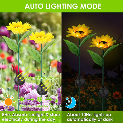2-Pack: Solar Powered Sunflower Lights LED Decorative Stake Lamp