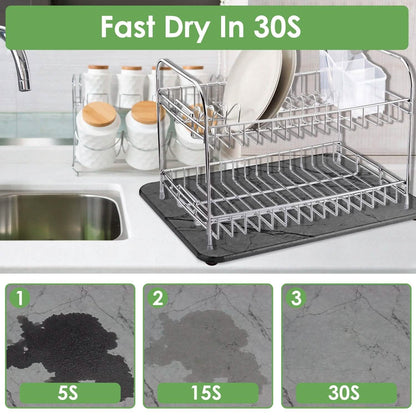 2-Pack: Stone Dish Drying Mat Silicone Diatomaceous Earth Mat
