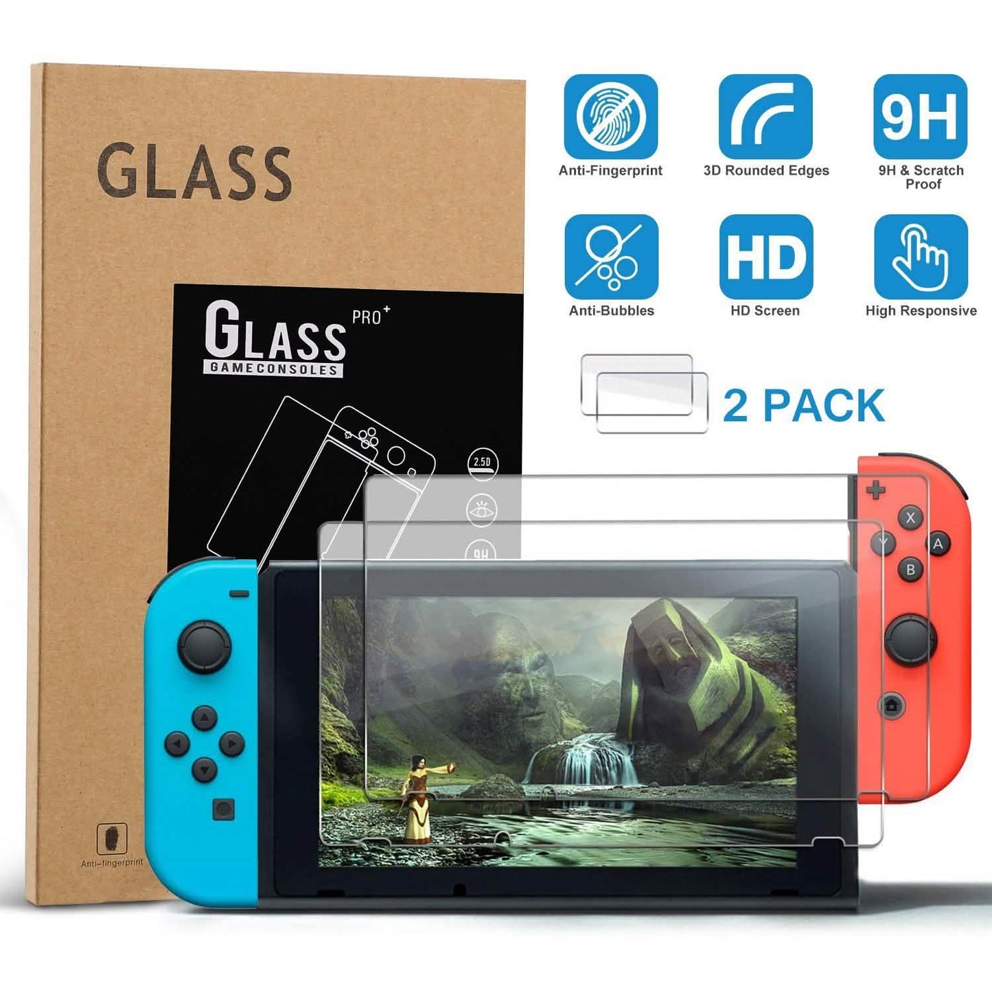 2-Pack: Tempered Glass Screen Protector for Nintendo Switch