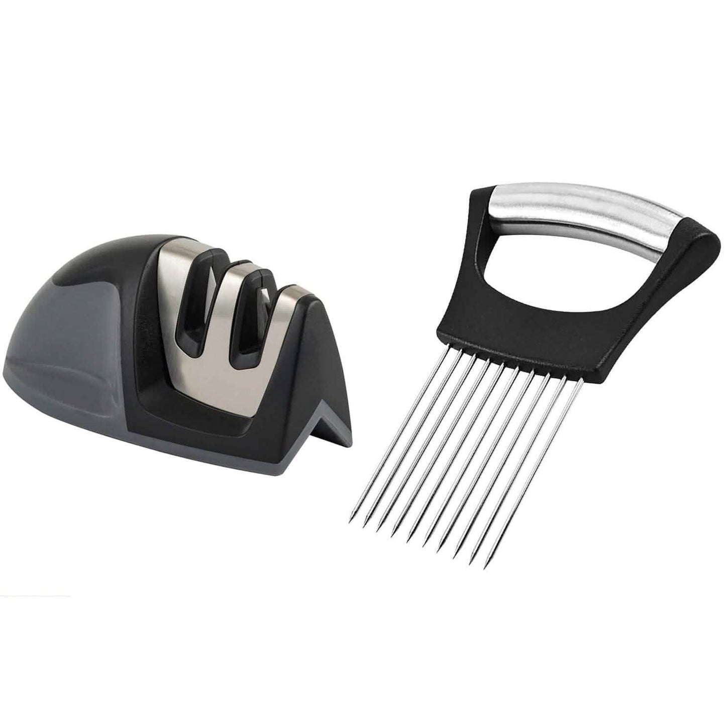 2-Pack: Ultra Sharp Knife Sharpener and Stainless Steel Vegetable and Meat Slicer Holder