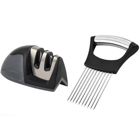 2-Pack: Ultra Sharp Knife Sharpener and Stainless Steel Vegetable and Meat Slicer Holder