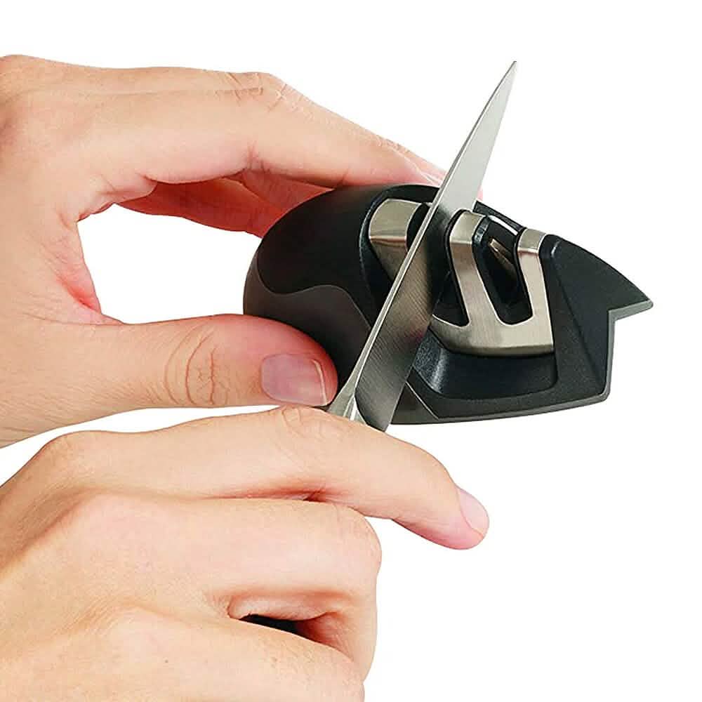 2-Pack: Ultra Sharp Knife Sharpener and Stainless Steel Vegetable and Meat Slicer Holder