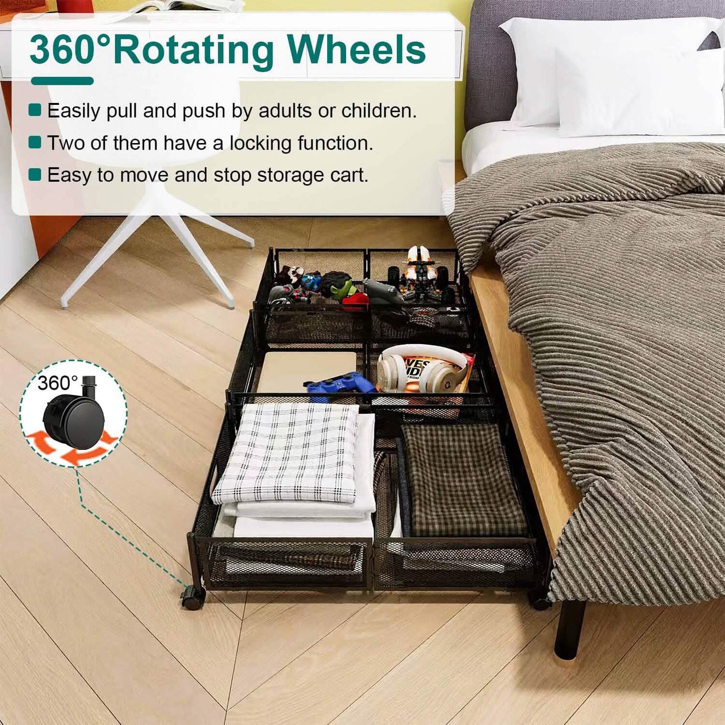 2-Pack: Under Bed Storage Container Foldable Rolling Storage Bin