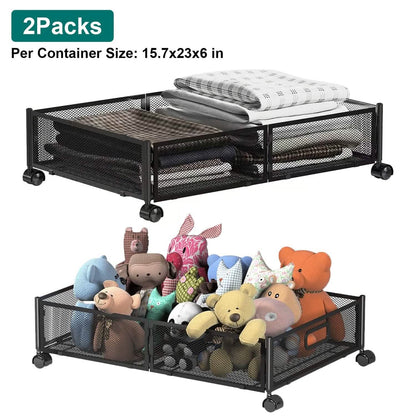 2-Pack: Under Bed Storage Container Foldable Rolling Storage Bin