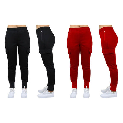 2-Pack: Women's Fleece-Lined Loose-Fit Cargo Joggers