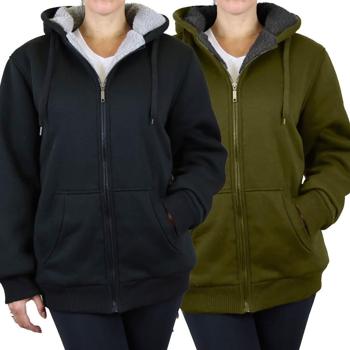 2-Pack: Women's Heavyweight Loose-Fit Sherpa Fleece-Lined Zip Hoodie