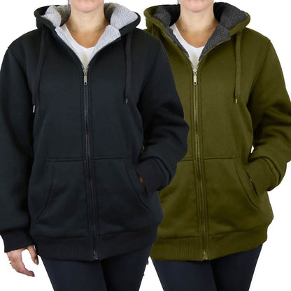 2-Pack: Women's Heavyweight Loose-Fit Sherpa Fleece-Lined Zip Hoodie