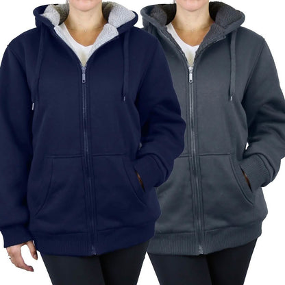 2-Pack: Women's Heavyweight Loose-Fit Sherpa Fleece-Lined Zip Hoodie