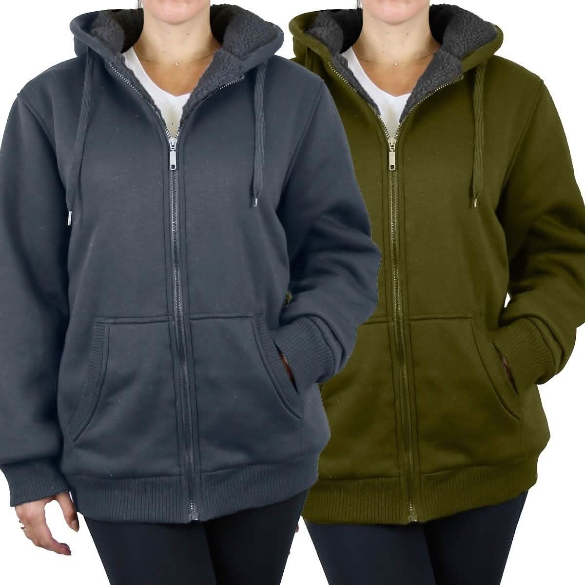 2-Pack: Women's Heavyweight Loose-Fit Sherpa Fleece-Lined Zip Hoodie