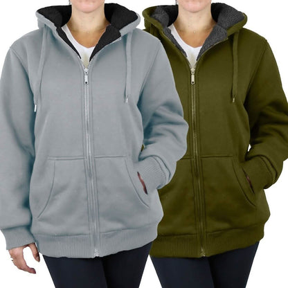 2-Pack: Women's Heavyweight Loose-Fit Sherpa Fleece-Lined Zip Hoodie