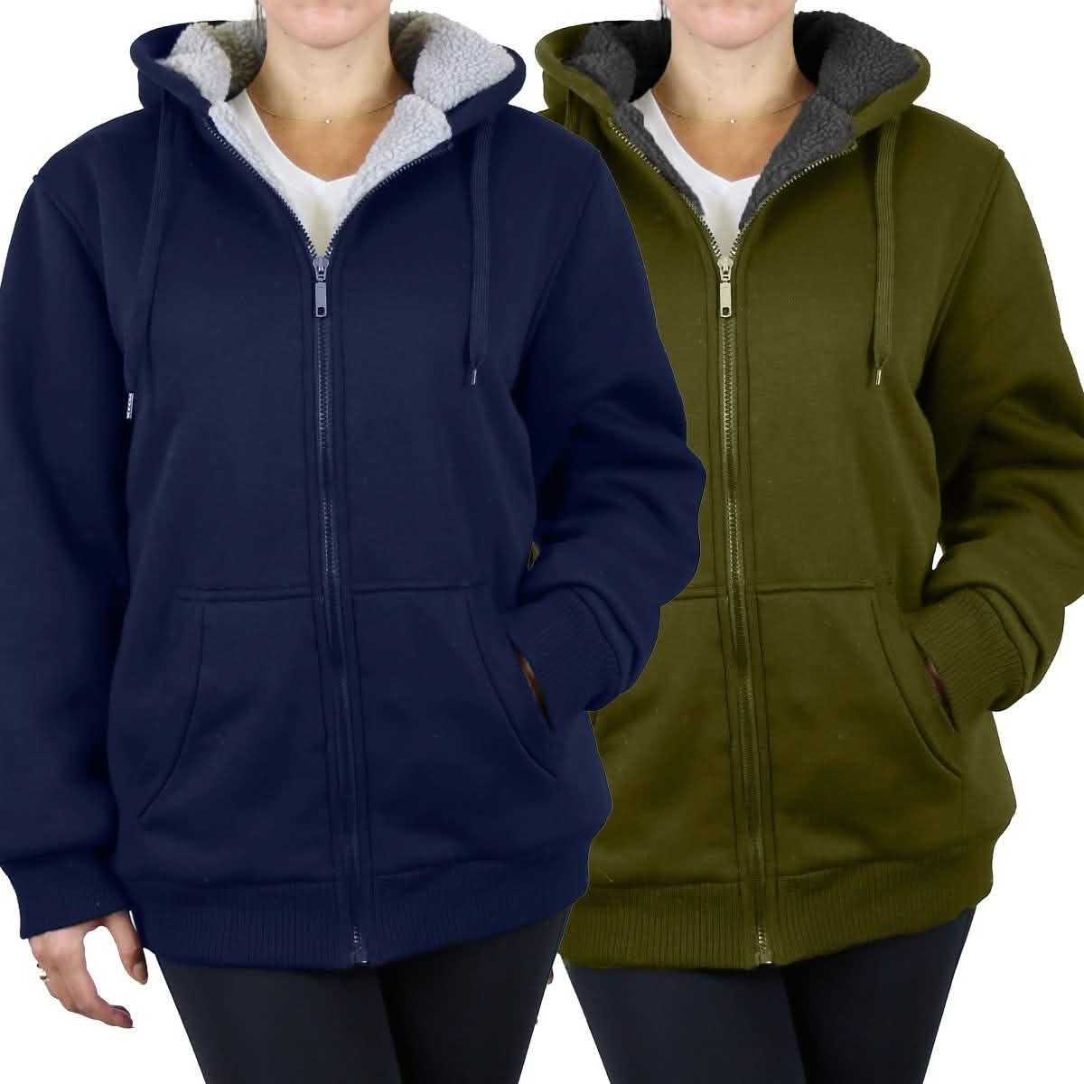 2-Pack: Women's Heavyweight Loose-Fit Sherpa Fleece-Lined Zip Hoodie