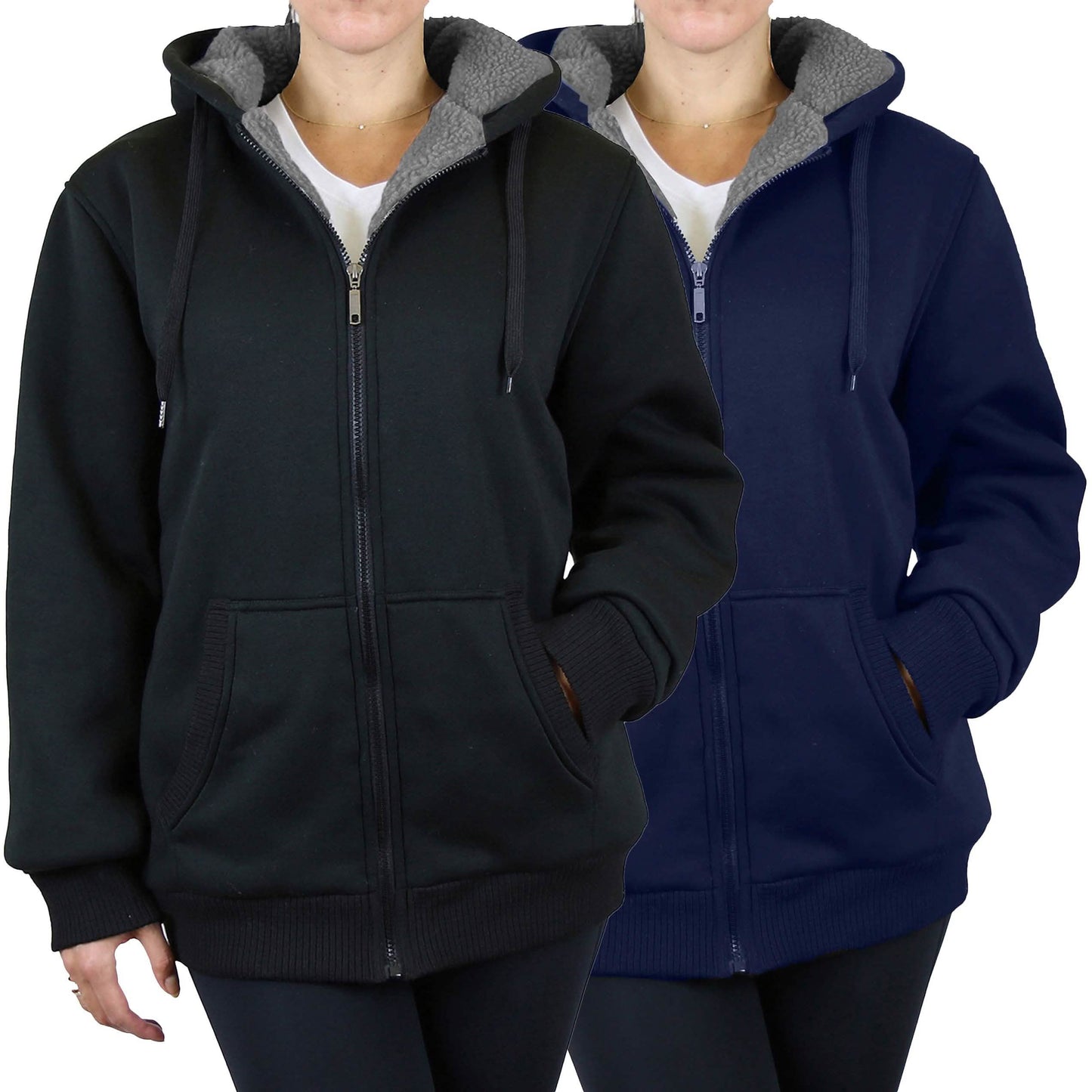 2-Pack: Women's Heavyweight Loose Fitting Sherpa Fleece-Lined Hoodie Sweater