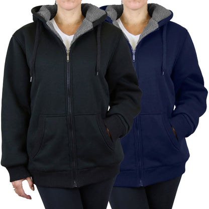 2-Pack: Women's Heavyweight Loose Fitting Sherpa Fleece-Lined Hoodie Sweater