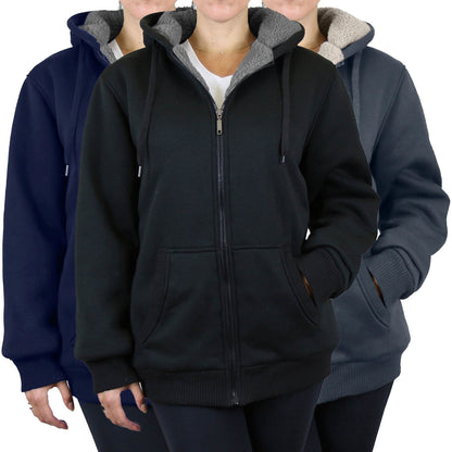 2-Pack: Women's Heavyweight Loose Fitting Sherpa Fleece-Lined Hoodie Sweater
