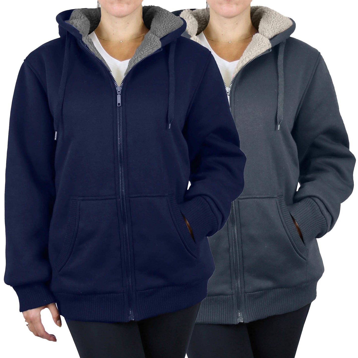 2-Pack: Women's Heavyweight Loose Fitting Sherpa Fleece-Lined Hoodie Sweater