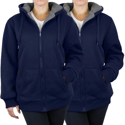 2-Pack: Women's Heavyweight Loose Fitting Sherpa Fleece-Lined Hoodie Sweater