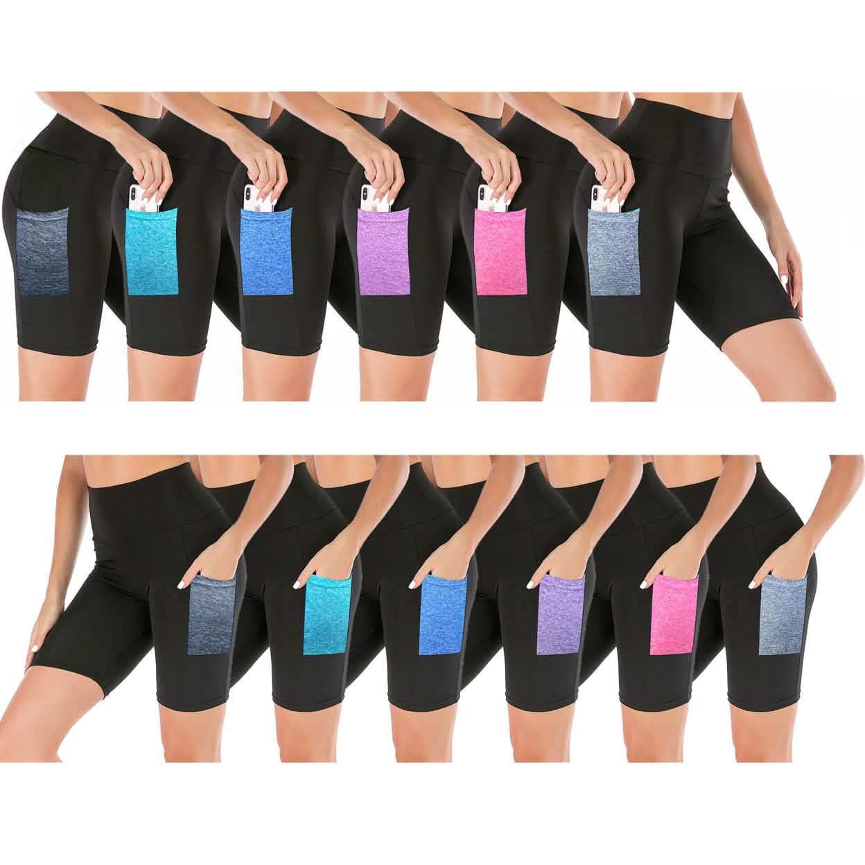 2-Pack: Women's High Waisted Biker Shorts With Pockets