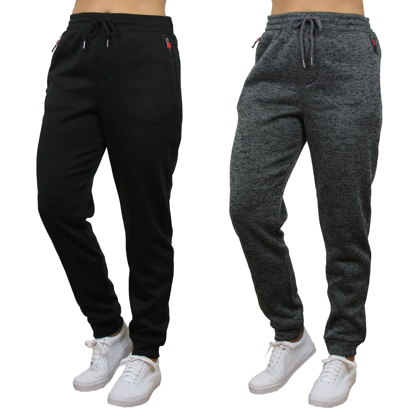 2-Pack Women's Loose-Fit Marled Fleece Jogger Sweatpants With Zipper Pockets