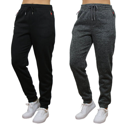 2-Pack Women's Loose-Fit Marled Fleece Jogger Sweatpants With Zipper Pockets
